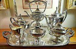 1930's Vtg. WALLACE 7-Pc LAUREL Silverplate COMPLETE SET Coffee/Teapot N6712 EUC