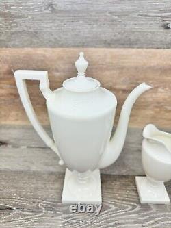 1940's Lenox Colonial White Pedestal Porcelain Tea Coffee Pot+Creamer Set