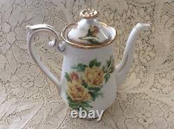 1940's Royal Albert-Tea Rose-Yellow Roses Coffee Pot-Cream-Sugar-4 Cups-Saucers