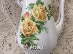 1940's Royal Albert-Tea Rose-Yellow Roses Coffee Pot-Cream-Sugar-4 Cups-Saucers