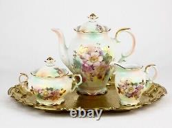 1950's Schumann Arzberg Bavaria Germany Coffee/Tea Pot Cream Sugar w Golden Tray