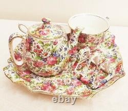 1950s Royal Winton 6pc Breakfast Set SUMMERTIME Chintz Teapot Toast Tray