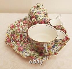 1950s Royal Winton 6pc Breakfast Set SUMMERTIME Chintz Teapot Toast Tray