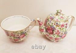 1950s Royal Winton 6pc Breakfast Set SUMMERTIME Chintz Teapot Toast Tray