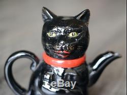 1950s Shafford black cat tea pot, creamer and sugar bowl made in Japan