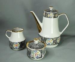 1960's Chodziez Poland Cmielow Tea Set Cups Teapot Modernist Art Signed Borucka