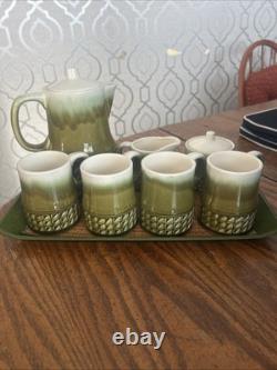 1960s Lime Green Drip Glazed Japanese Tea Set