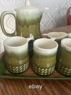 1960s Lime Green Drip Glazed Japanese Tea Set