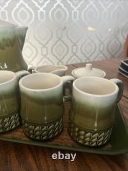 1960s Lime Green Drip Glazed Japanese Tea Set