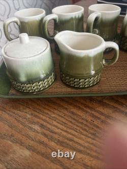 1960s Lime Green Drip Glazed Japanese Tea Set
