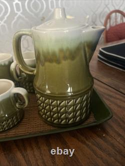 1960s Lime Green Drip Glazed Japanese Tea Set