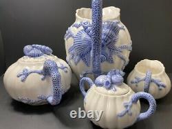 1991 Vintage Fitz & Floyd Seashell&Coral Blue/White Ceramic-4 piece set- Beach