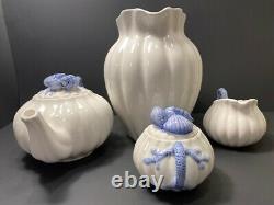 1991 Vintage Fitz & Floyd Seashell&Coral Blue/White Ceramic-4 piece set- Beach