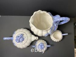 1991 Vintage Fitz & Floyd Seashell&Coral Blue/White Ceramic-4 piece set- Beach