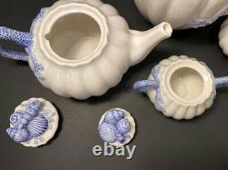 1991 Vintage Fitz & Floyd Seashell&Coral Blue/White Ceramic-4 piece set- Beach