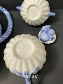 1991 Vintage Fitz & Floyd Seashell&Coral Blue/White Ceramic-4 piece set- Beach