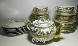 19 Pc Set-Nippon Gold Encrusted Hand Painted 5 C & S, 6 Dessert Plates-Teapot