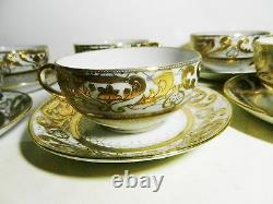 19 Pc Set-Nippon Gold Encrusted Hand Painted 5 C & S, 6 Dessert Plates-Teapot