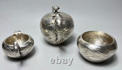 19c. Art Nouveau J. C. Klinkosch Vienna Silver Tea Pot Set Trompe l'oeil Banded