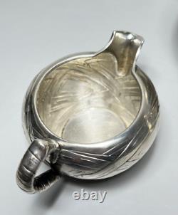 19c. Art Nouveau J. C. Klinkosch Vienna Silver Tea Pot Set Trompe l'oeil Banded