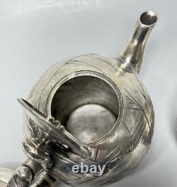 19c. Art Nouveau J. C. Klinkosch Vienna Silver Tea Pot Set Trompe l'oeil Banded
