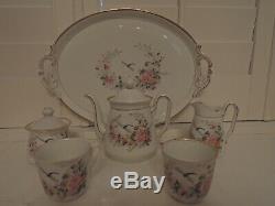 19th C Antique German Porcelain Tea Set Breakfast Bachelor Teapot Dragonfly