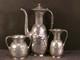19th C Antique Figural Bird Embossed & Engraved Chased Silver Coffee Tea Pot Set