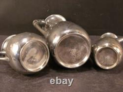 19th c Antique Figural Bird Embossed & Engraved Chased Silver Coffee Tea Pot Set