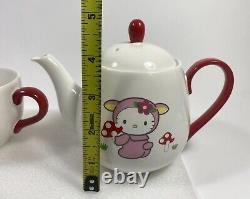 2000 Sanrio Hello Kitty Vivitix Tea Pot & Cup Set White & Red Color