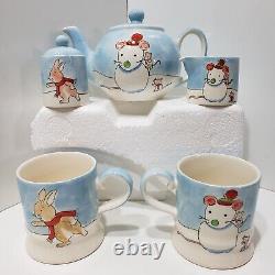 2004 Whittard of Chelsea Jane Massey Christmas Mouse Small Teapot Mugs sugar Set