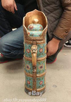 20 Classic China Cloisonne Enamel Pure Bronze Gilt Dragon Statue Teapot Wine Pot