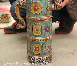 20 Collect China Cloisonne Enamel Pure Bronze Gilt Dragon Statue Teapot Wine Pot