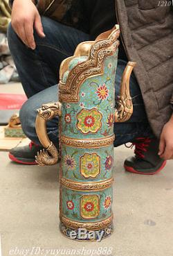20 Collect China Cloisonne Enamel Pure Bronze Gilt Dragon Statue Teapot Wine Pot