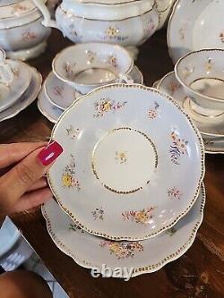20 Piece Set Of Antique Regency English Porcelain Teapot Sugar Bowl Cups &