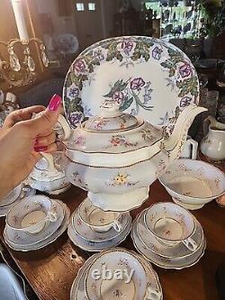 20 Piece Set Of Antique Regency English Porcelain Teapot Sugar Bowl Cups &