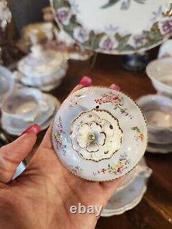 20 Piece Set Of Antique Regency English Porcelain Teapot Sugar Bowl Cups &
