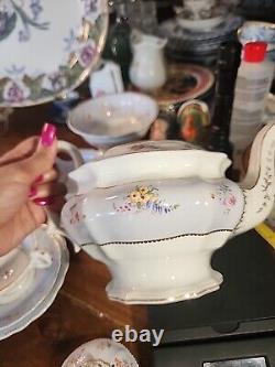 20 Piece Set Of Antique Regency English Porcelain Teapot Sugar Bowl Cups &