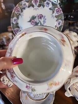 20 Piece Set Of Antique Regency English Porcelain Teapot Sugar Bowl Cups &