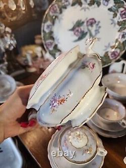 20 Piece Set Of Antique Regency English Porcelain Teapot Sugar Bowl Cups &