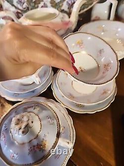 20 Piece Set Of Antique Regency English Porcelain Teapot Sugar Bowl Cups &