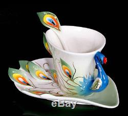21PCS Ceramic Peacock Water Creamer Coffee Set Tea Pot Cup Sugar Spoon Gift
