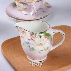 21 Pieces Vintage English Style Set Bone China Tea Kettle Teapot & Saucers Pink