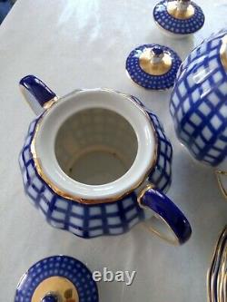 21 pcs Lomonosov USSR Tea set Cups saucers plates tea pots Cobalt Cell