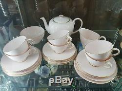 21 piece Tuscan tea set with teapot, Baby Pink and gold trim, perfect