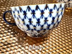 22K GOLD Cobalt Net Imperial Lomonosov Porcelain 13 pc Russian Coffee Tea Set