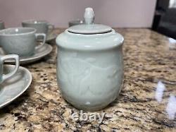 22pc Canton Express Celadon Goldfish Teacups Saucers Cream Sugar Teapot SET RARE