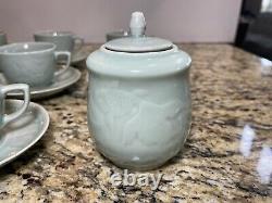 22pc Canton Express Celadon Goldfish Teacups Saucers Cream Sugar Teapot SET RARE