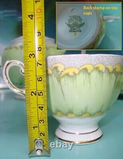 23pc Antique COMPLETE Tuscan green poppy flower gilt Tea set service Pot saucer