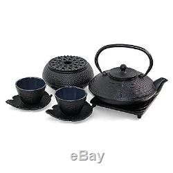 24 fl oz Black Dragonfly Cast Iron Teapot Tetsubin with Infuser + Tea Warmer