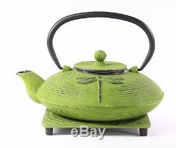 24 fl oz Green Dragonfly Japanese Cast Iron Teapot Tetsubin Infuser Tea Set